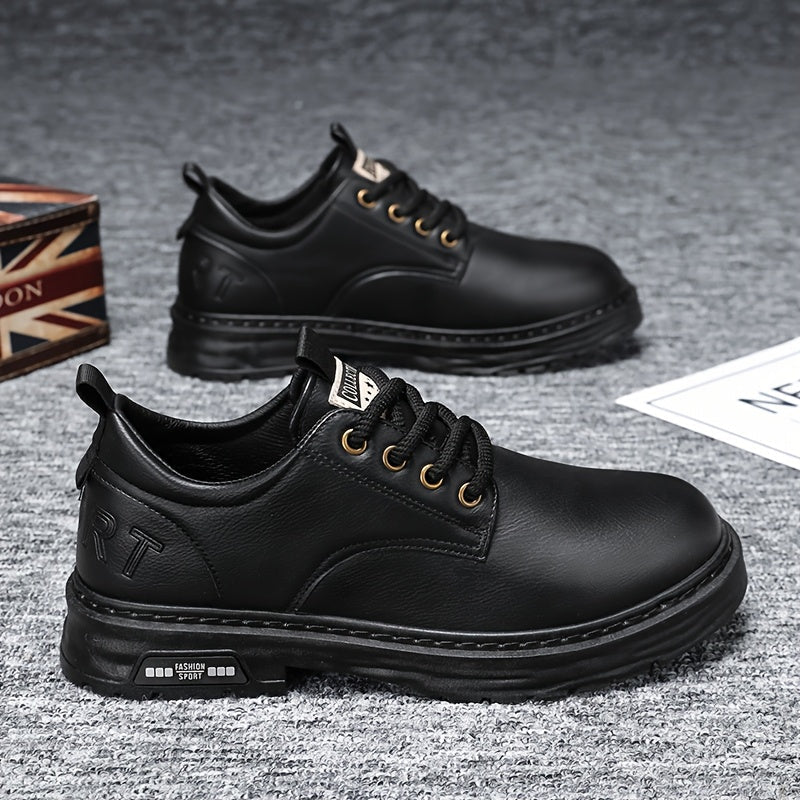 Men's black casual lace-up shoes with platform soles