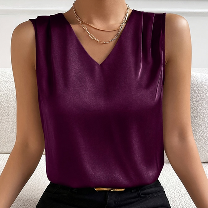 Women's Elegant Sleeveless Top with V-Neck – Business & Casual