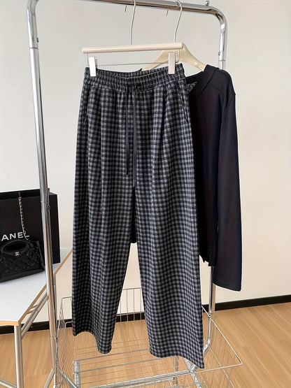 Unisex wide-leg trousers in a gray-and-black gingham pattern