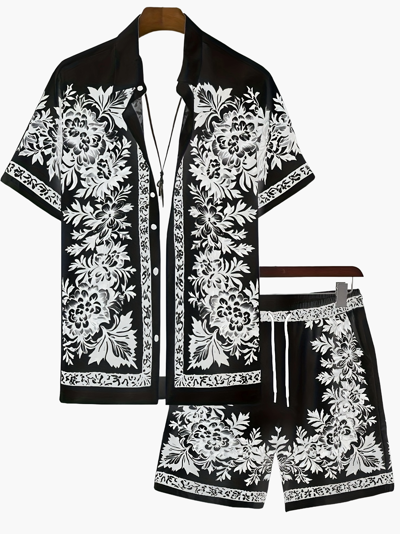 Men's Summer Casual Set with Short-Sleeve Shirt and Shorts – Floral Pattern, Ideal for Vacation & Beach