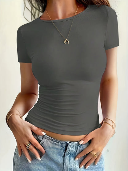 Women's Short-Sleeve Fitted Basic Top – Modern All-Purpose Shirt for Everyday and Leisure