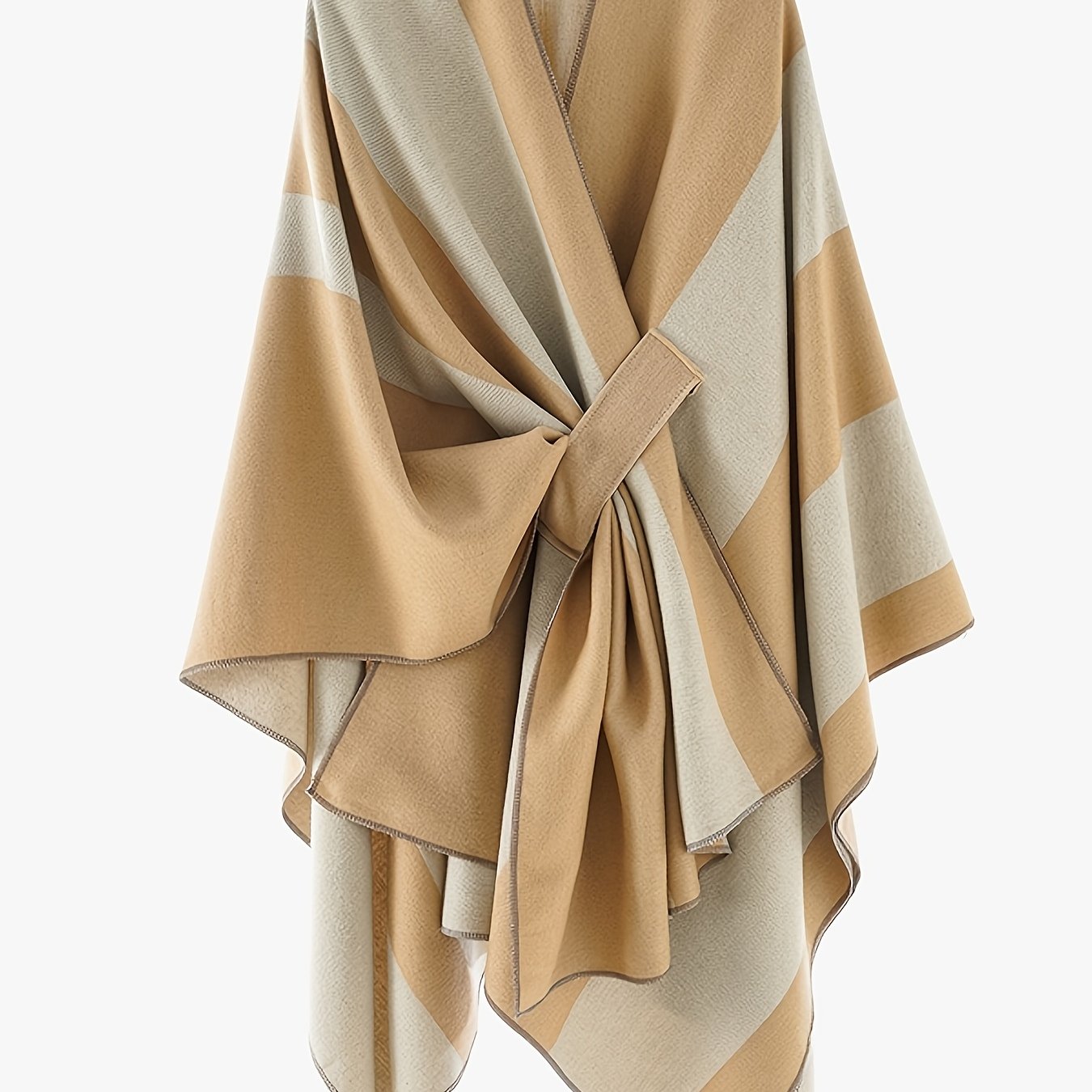 Damen Poncho Zweifarbig Gestreift Weicher Umhang mit V-Ausschnitt
