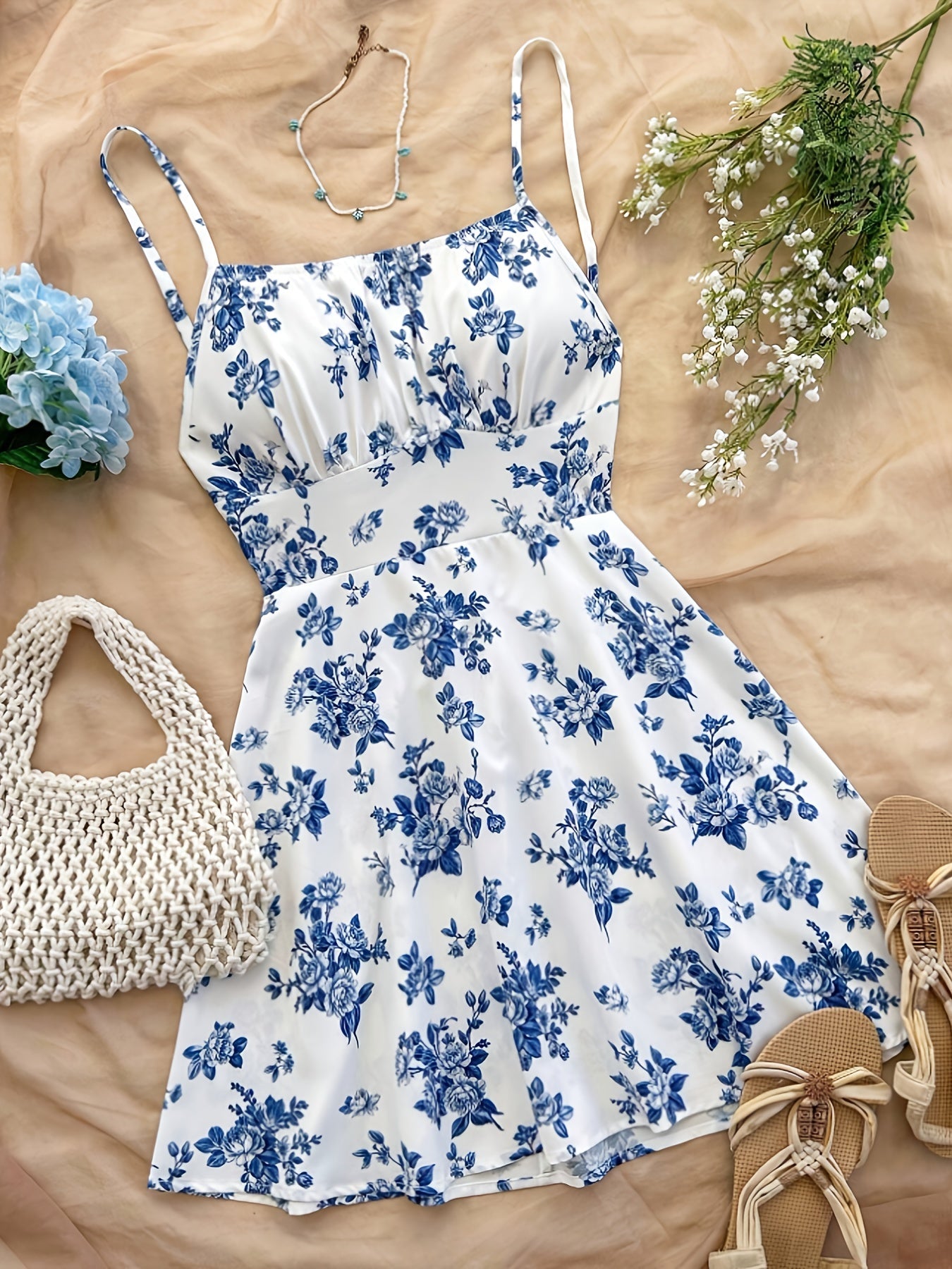 Women's Summer Mini Dress with Floral Pattern – Playful Casual Dress for Vacation & Everyday Wear