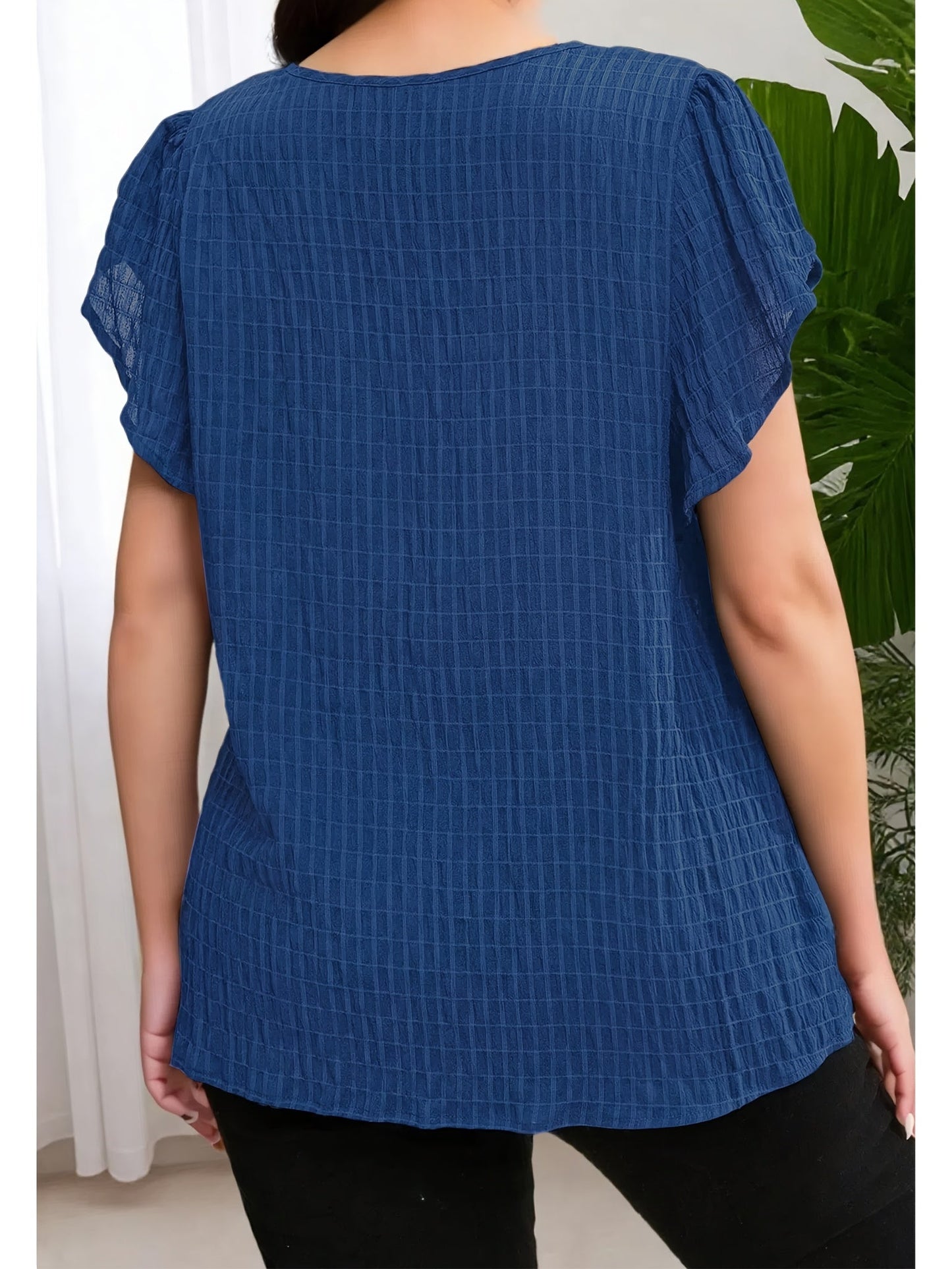 Women's Blouse Elegant Loose Summer Casual Top with Short Sleeves and Round Neckline