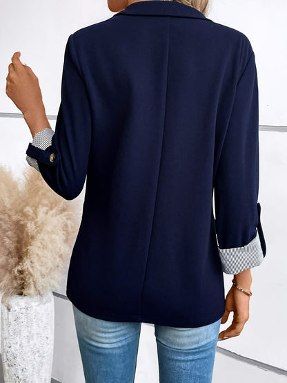 Women's Blazer Elegant Business Casual Jacket with Turn-Up Sleeves