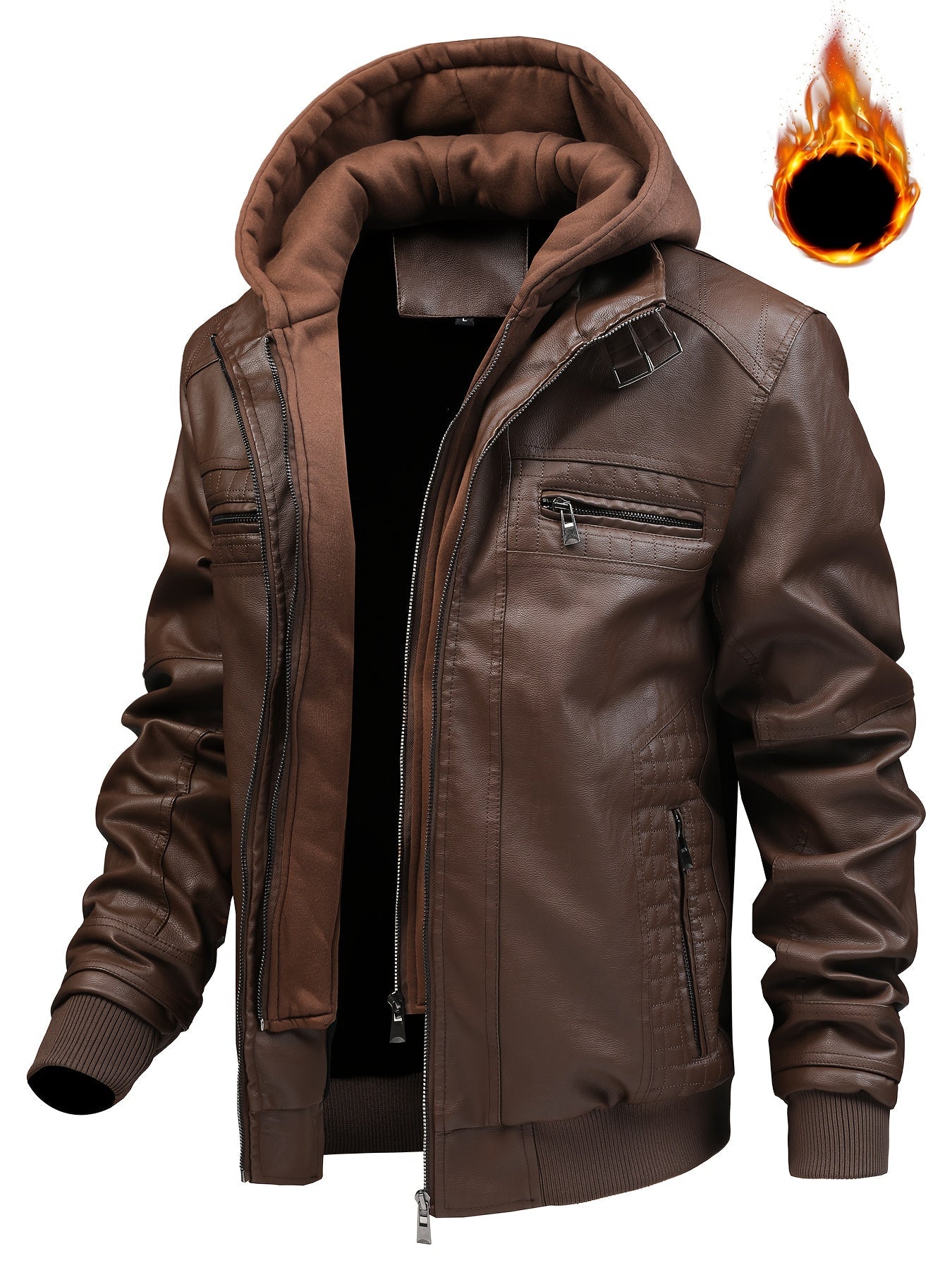 Herren Bomberjacke mit Kapuze, Reißverschluss und Rippbündchen, Braun