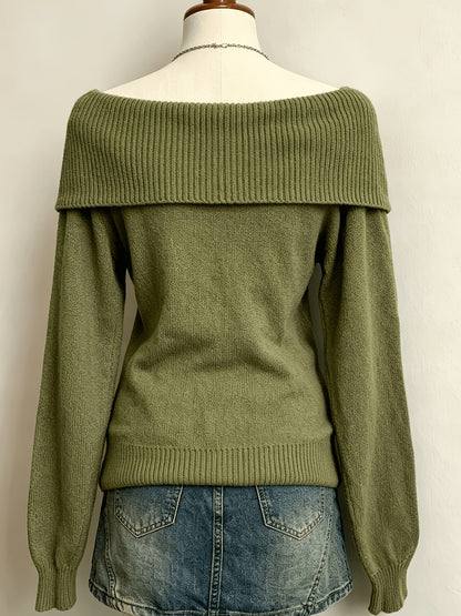 Women's off-the-shoulder knit sweater with a scoop neckline – Multiple colors