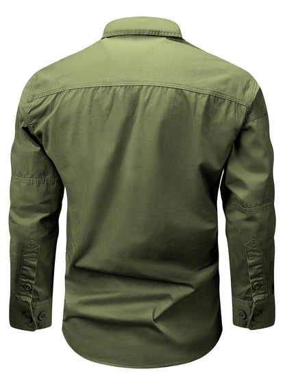 Herren Langarmhemd mit Brusttaschen und Knopfleiste in Militär-Stil