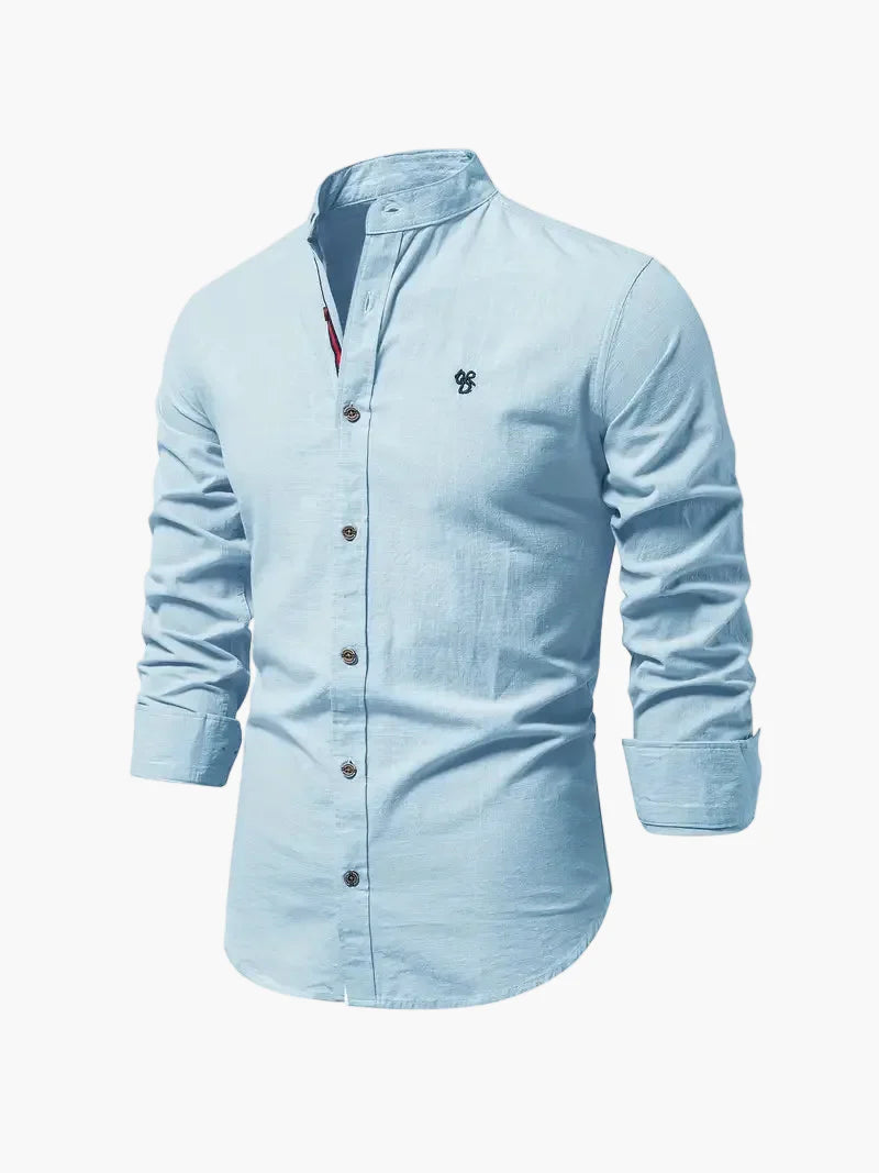 Men's Standing Collar Long-Sleeve Shirt – Contemporary Work and Leisure Shirt, Slim Fit, Refined