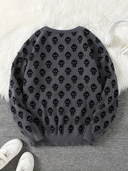 Unisex skull crew-neck long-sleeve knit sweater