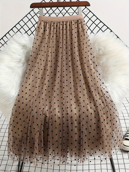 Women's Elegant Midi Skirt with Polka Dots and Flared Cut – Perfect for Spring and Summer