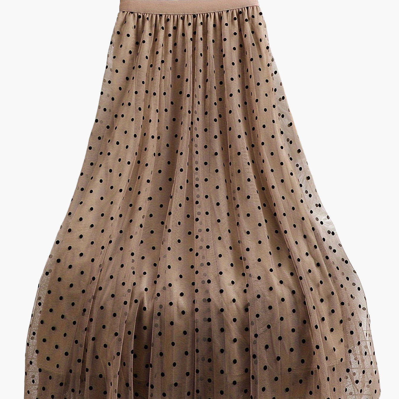 Women's Elegant Midi Skirt with Polka Dots and Flared Cut – Perfect for Spring and Summer