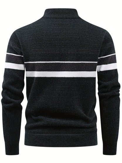 Herren Halb-Reißverschluss Pullover Gerippt mit Streifen