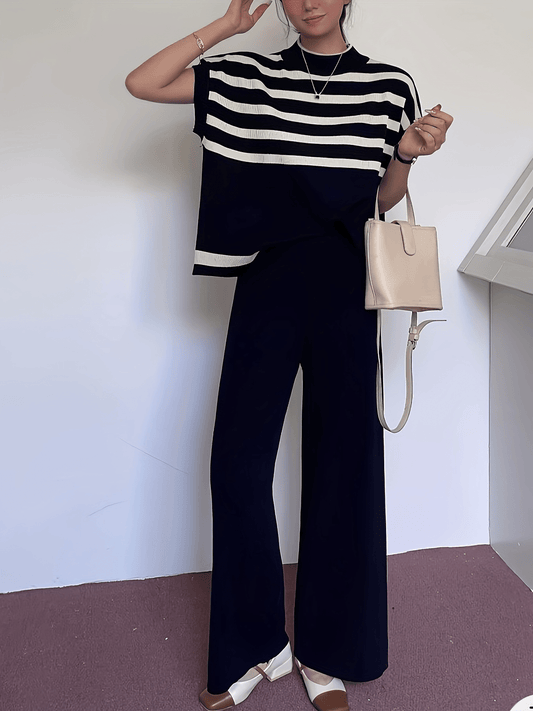 Women's Elegant Striped Set with Wide-Leg Pants – Casual, Fashionable Two-Piece for Spring and Summer