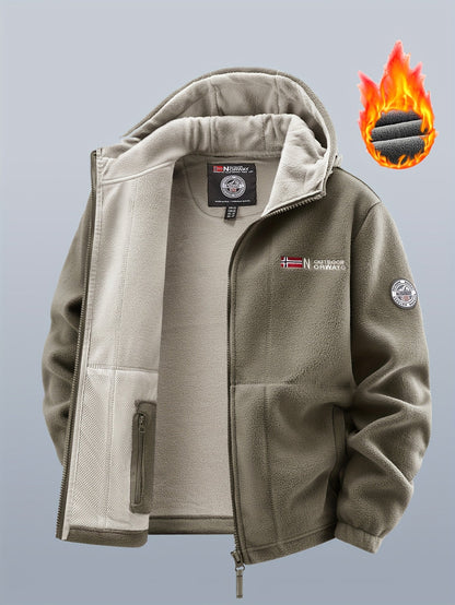 Thermo Fleecejacke mit Kapuze für Herren, durchgehender Reißverschluss
