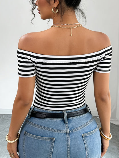 Women's Off-Shoulder Striped Shirt – Bardot Style for Everyday & Going Out