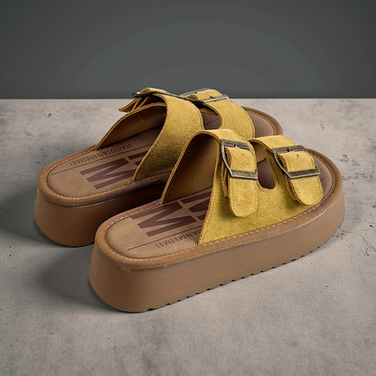 Damen Plateau-Sandalen mit Doppelriemen und Schnalle für Freizeit und Alltag