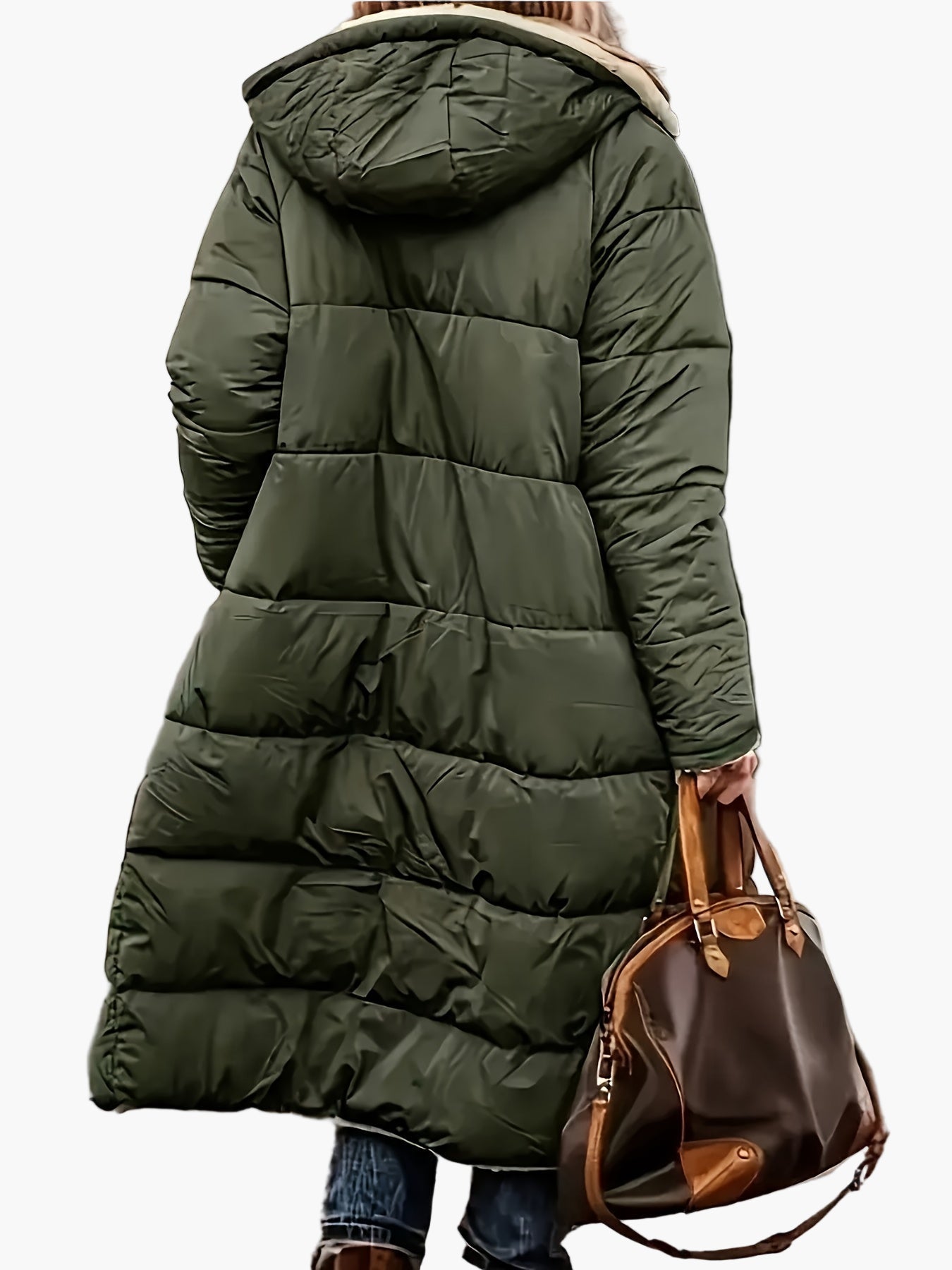 Women's Long Quilted Jacket with Hood and Teddy Lining – Fashionable Winter Coat for Leisure and Travel