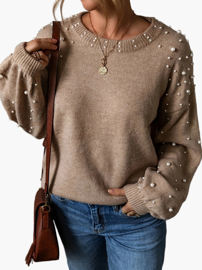 Damen Pullover mit Perlenbesatz – Eleganter Strickpullover für Freizeit und Alltag