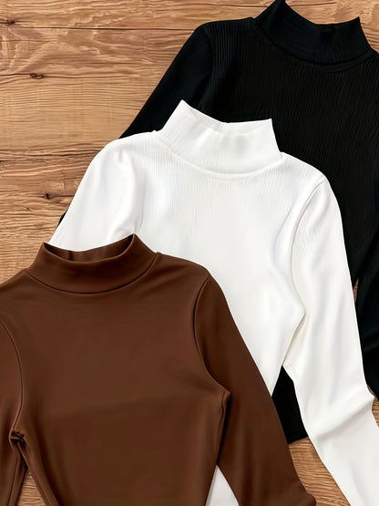Damen Body Langarm Rollkragen Slim Fit Rippstrick Optik