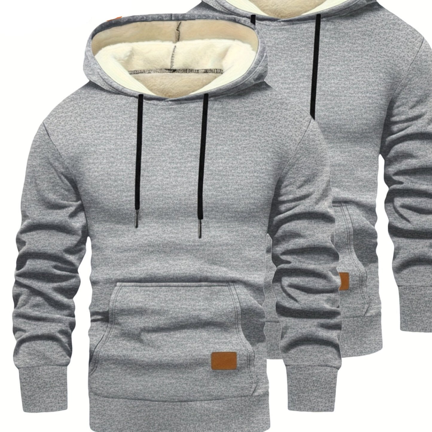 2-pack of men’s hooded sweatshirts, fleece-lined, with kangaroo pockets and drawstrings, black & dark gray