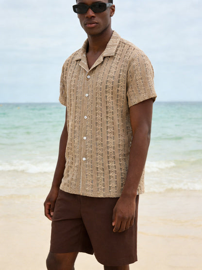Men's Boho Short-Sleeve Shirt with Geometric Pattern – Perfect for Vacation and Beach