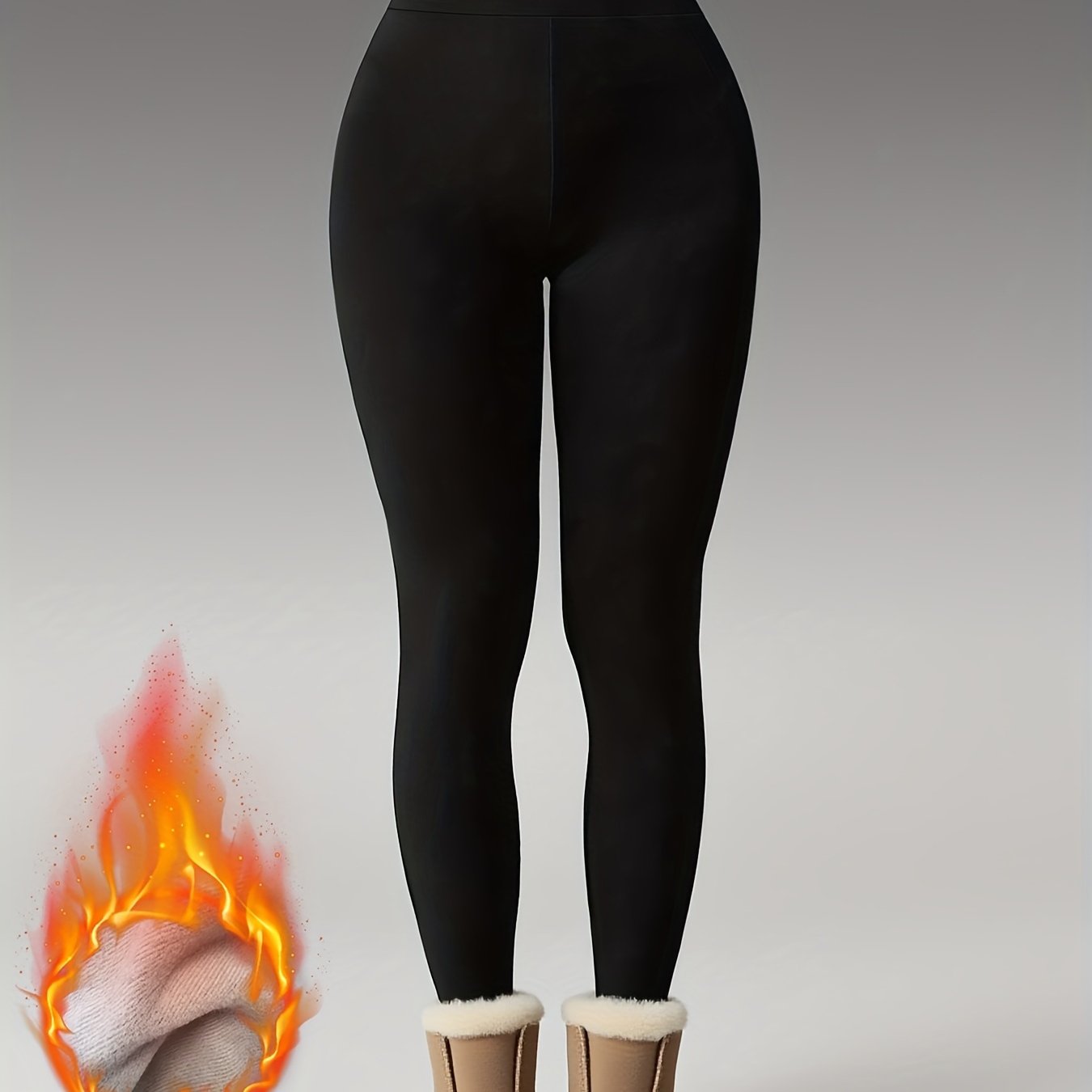 Women's black high-waisted leggings with a thermal look, opaque