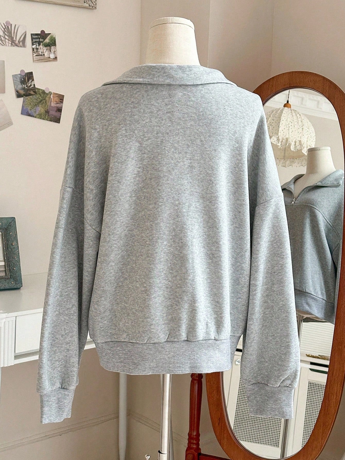 Half-zip sweatshirt, gray, oversized fit
