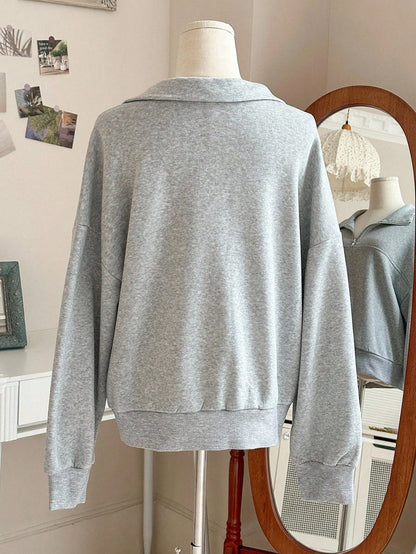 Half-zip sweatshirt, gray, oversized fit