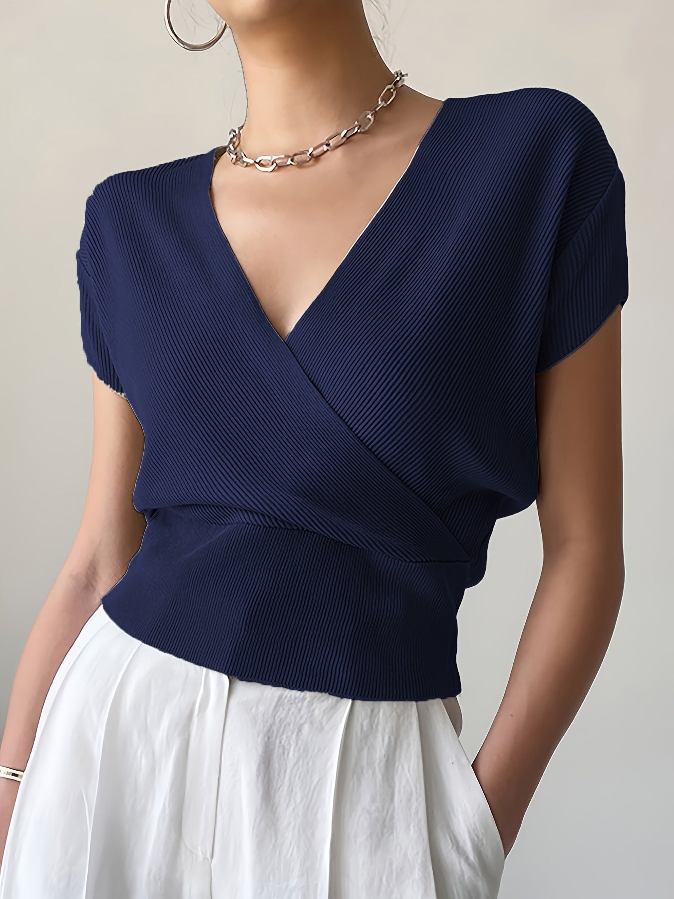 Women's Wrap Shirt with V-Neck – Elegant Casual Top for Everyday and Office Wear