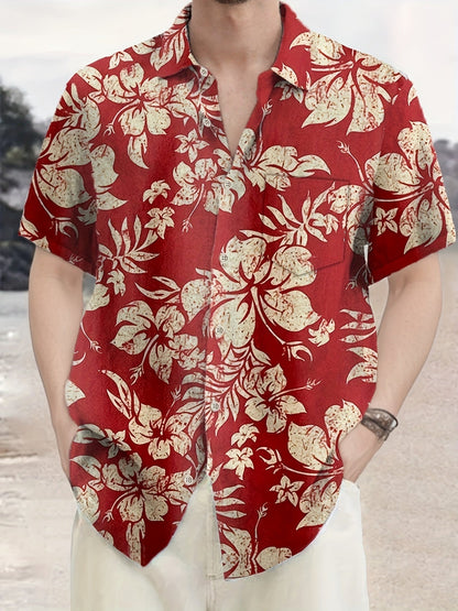 Herren Vintage Aloha Hemd mit Blumenmuster – Sommer Freizeit Kurzarmhemd