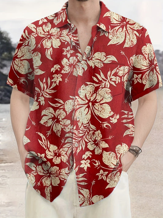 Men's Vintage Aloha Shirt with Floral Pattern – Summer Casual Short-Sleeve Shirt