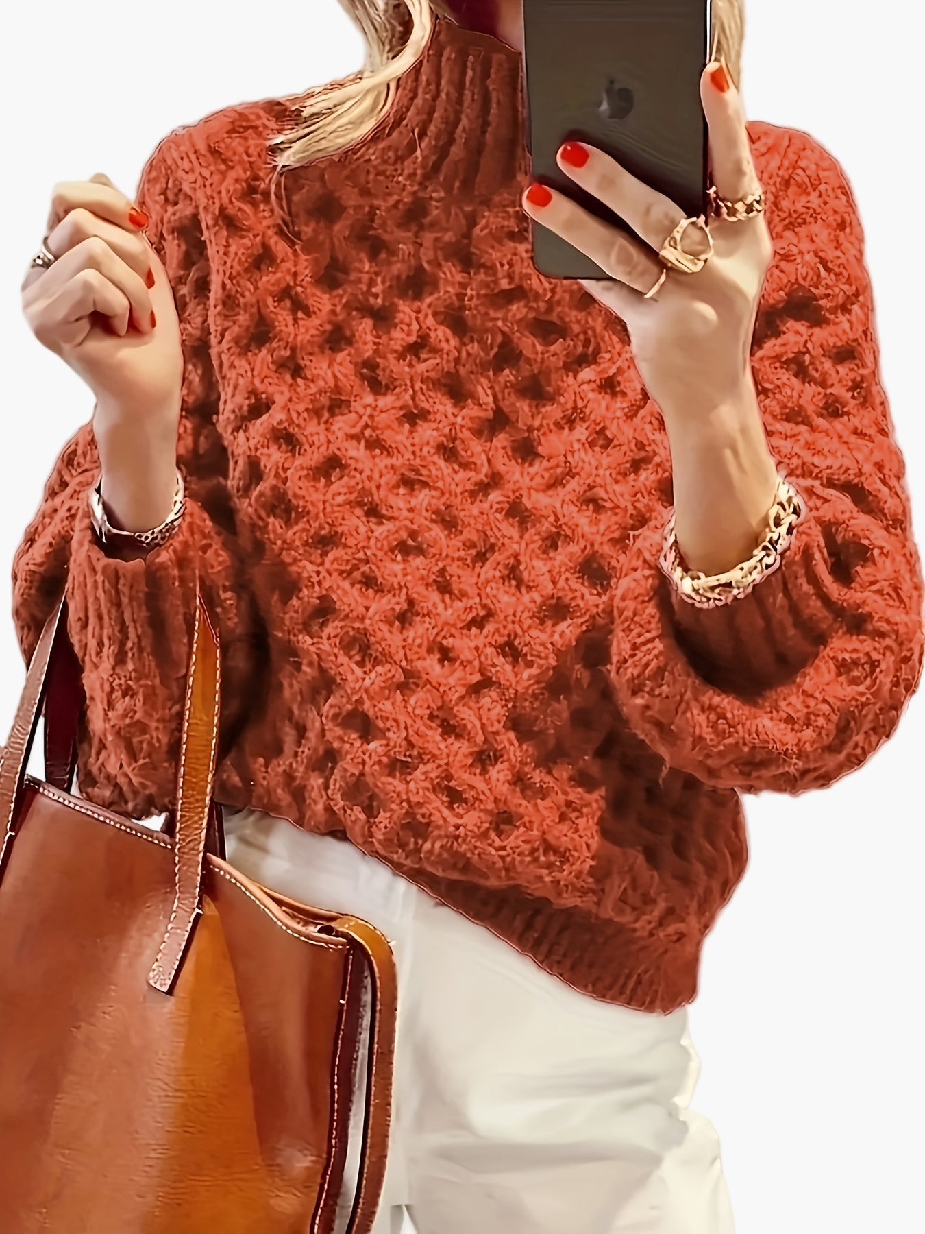 Damen Pullover Strickmode mit Strukturmuster für Herbst und Winter – Modischer Freizeit-Look