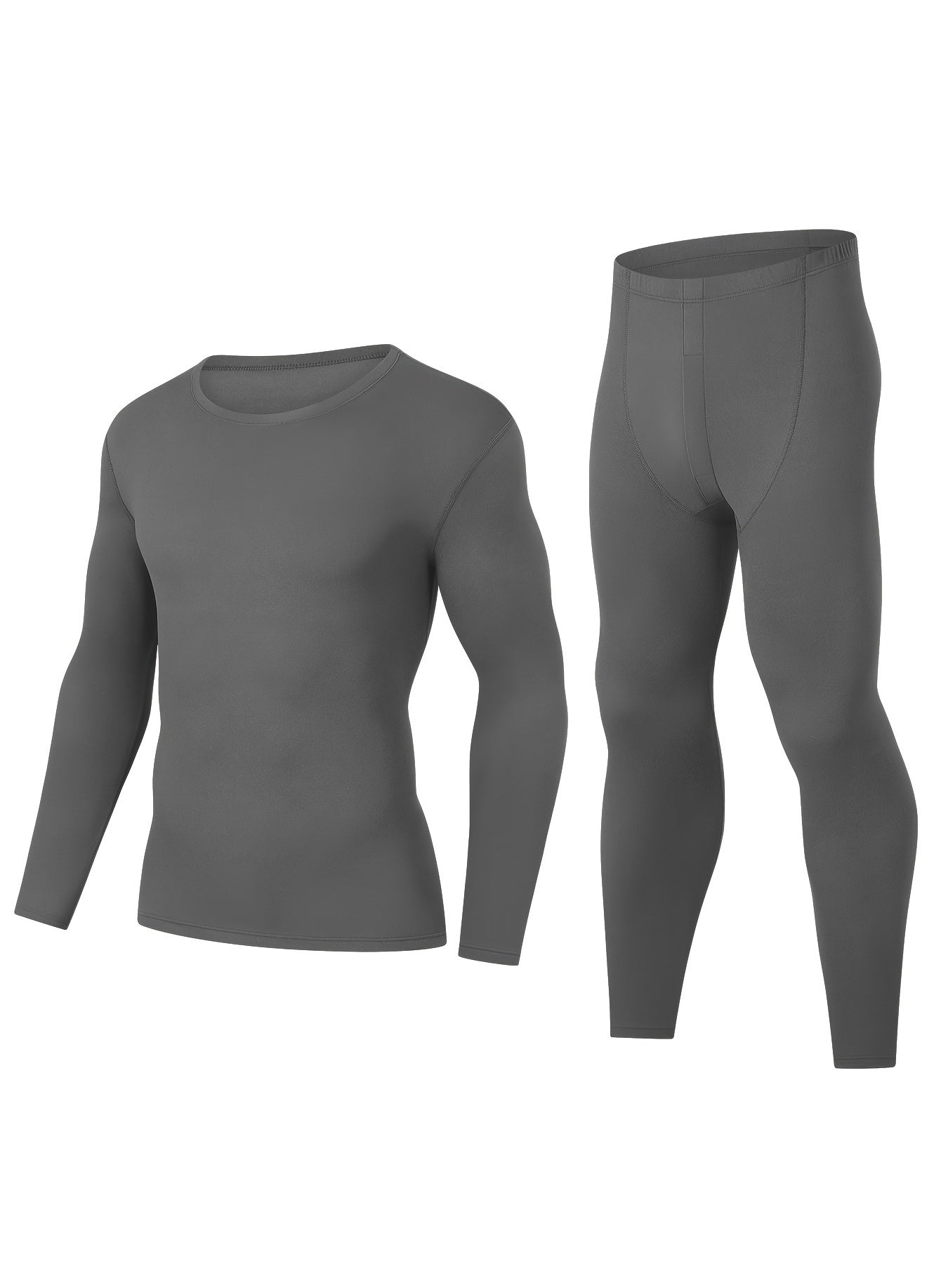 Men's thermal underwear set, 4-piece, long-sleeve shirt and leggings, black and gray