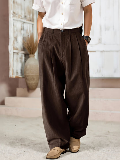 Men's Wide Pleated Trousers – Elegant Vintage Style for Everyday and Leisure Wear