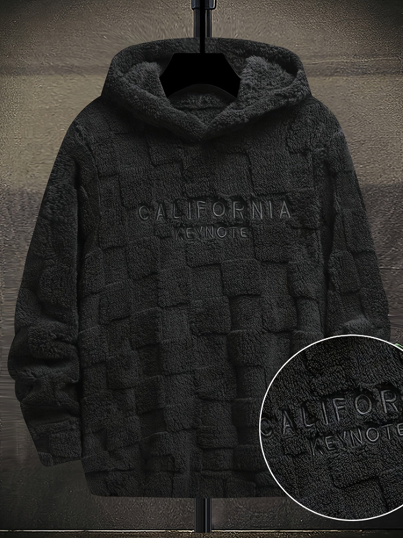 Unisex Flauschiger Hoodie mit Schachbrettmuster und Stickerei