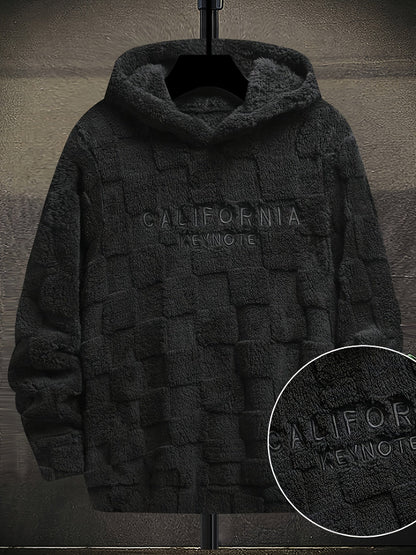 Unisex Flauschiger Hoodie mit Schachbrettmuster und Stickerei