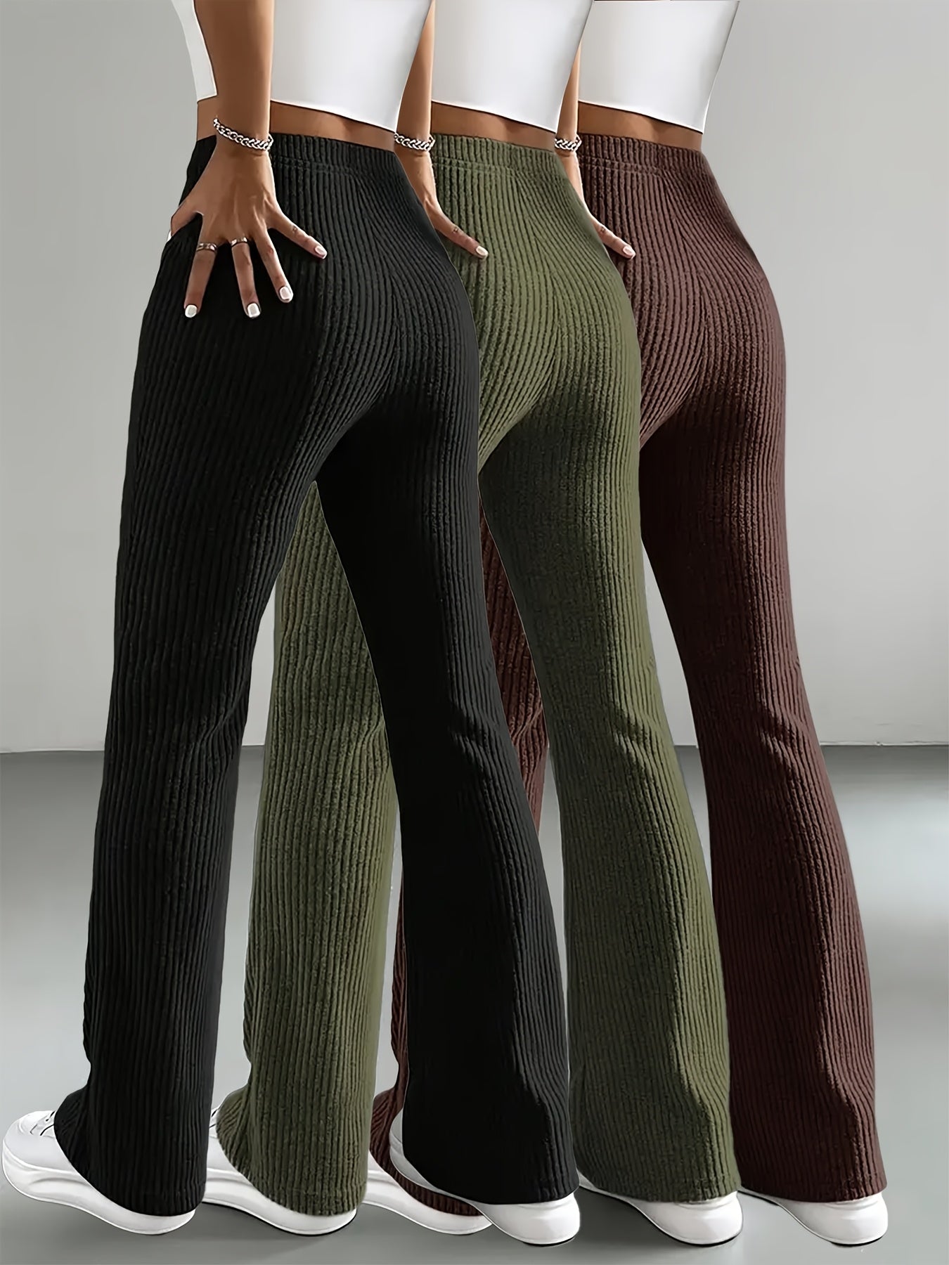 Women's Black Ribbed Wide-Leg Pants