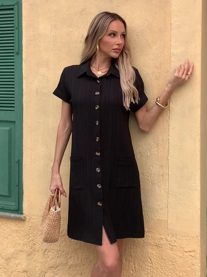 Women's Casual Shirt Dress with Button Placket and Pockets – Relaxed Summer Style