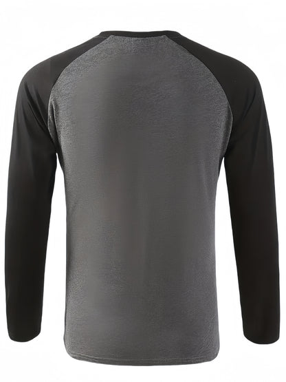 Men's raglan long-sleeve two-tone crew-neck shirt