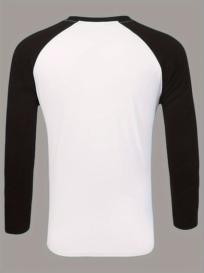 Men's raglan long-sleeve two-tone crew-neck shirt