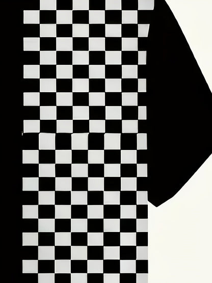 Men's Short-Sleeve Casual Shirt with Checkerboard Pattern Street Style Modern