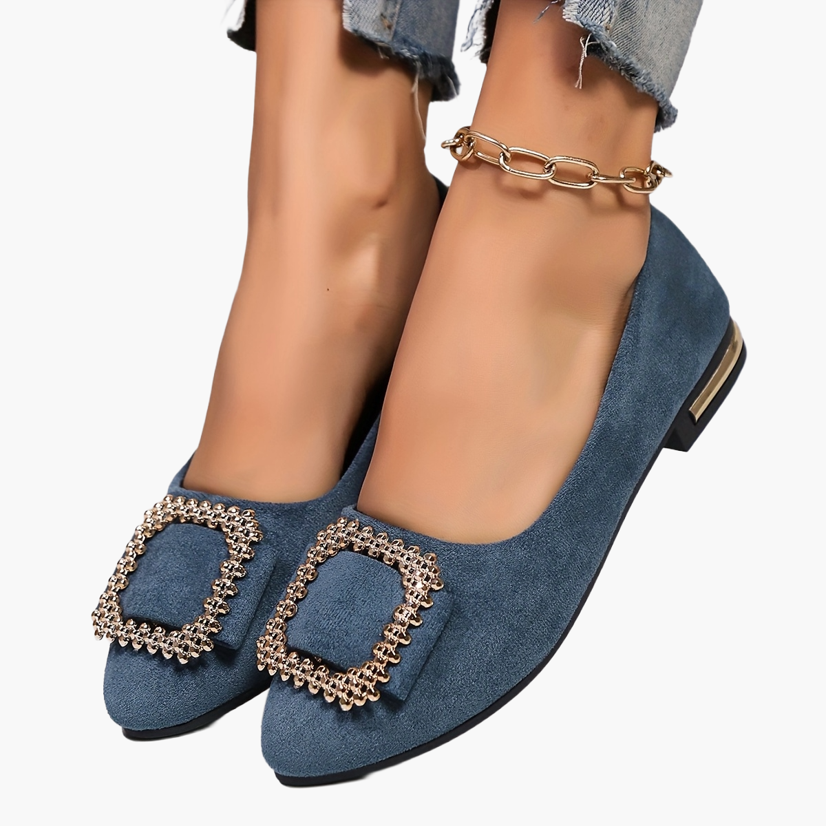 Women's Ballerinas with Rhinestone Decoration and Pointed Toe – Elegant Slip-On Shoes for Everyday and Office Use