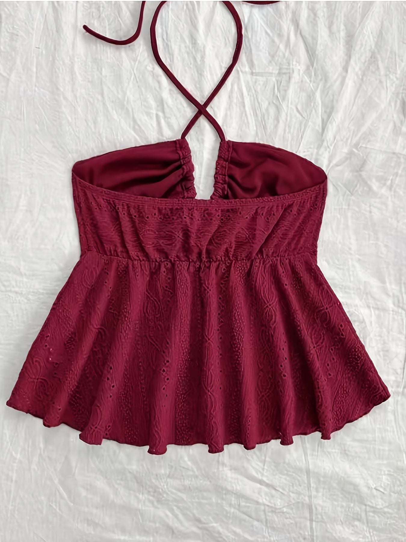 Women's Vintage Halter Babydoll Top with Embroidery – Summer Casual Top