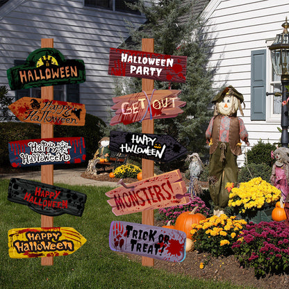 Halloween Signpost Sign Set for Party & Decoration – 10-piece Spooky Design