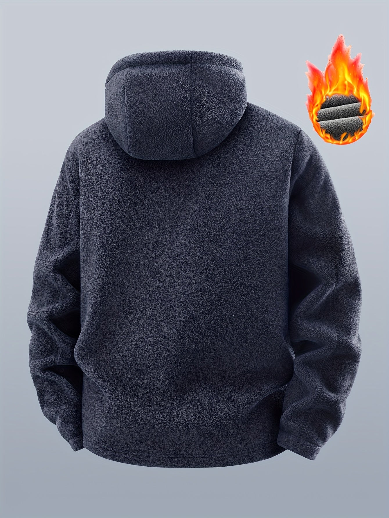 Thermo Fleecejacke mit Kapuze für Herren, durchgehender Reißverschluss