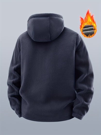 Thermo Fleecejacke mit Kapuze für Herren, durchgehender Reißverschluss