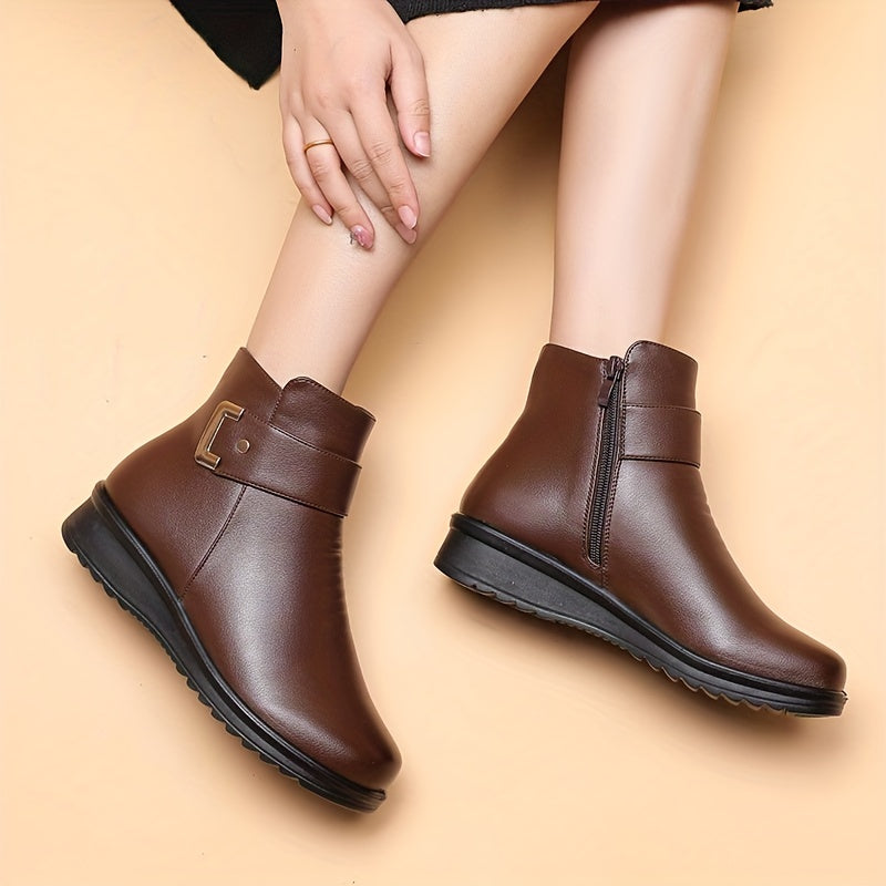 Damen Stiefeletten warm gefüttert Winter Boots mit Riemen und Schnalle