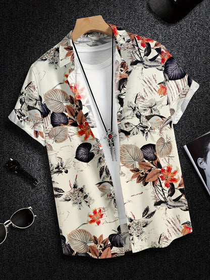 Men's Short-Sleeve Vacation Shirt with Tropical Floral Pattern – Modern Casual Style for Summer & Beach
