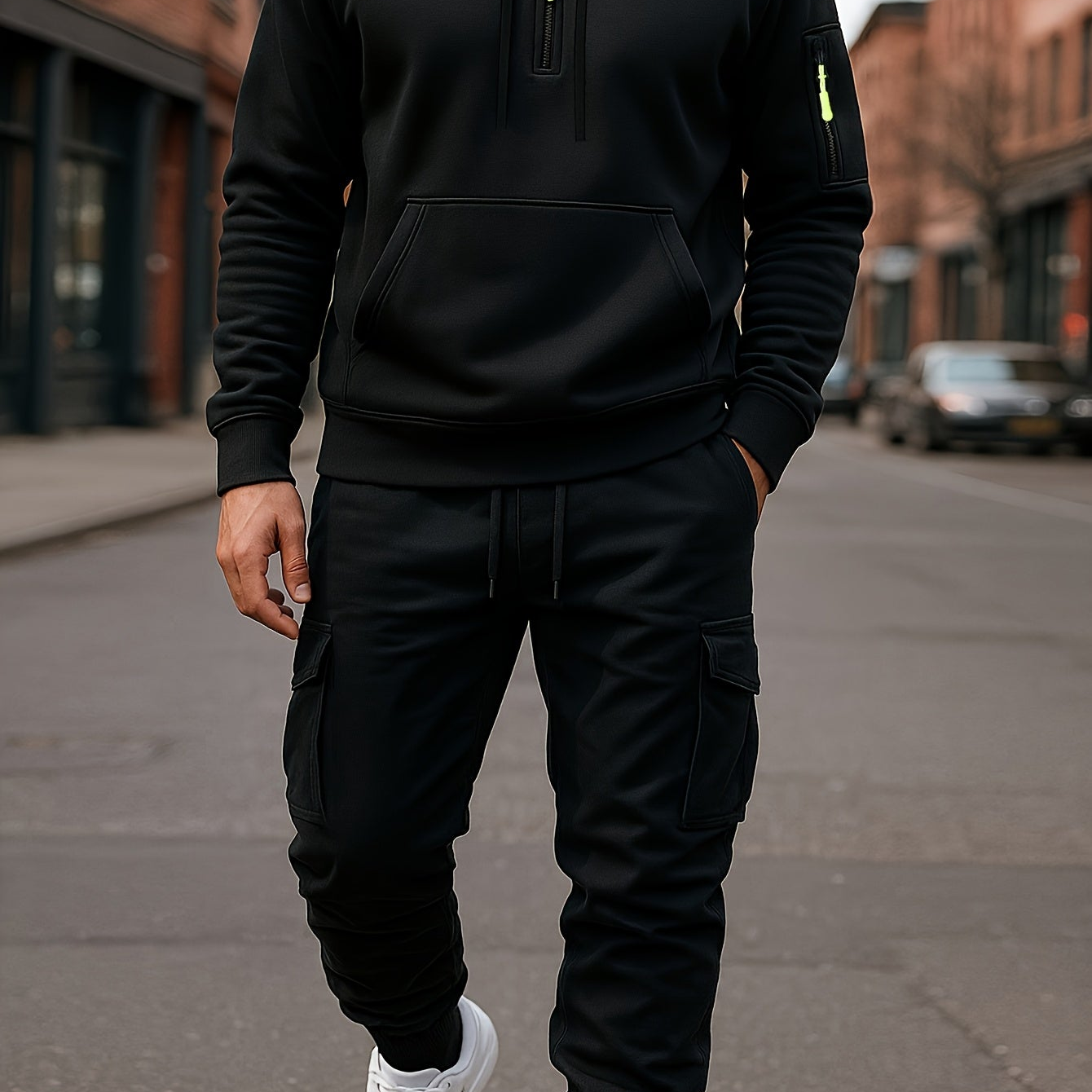 Men’s tracksuit with hoodie and cargo pants – sporty, casual, multicolored